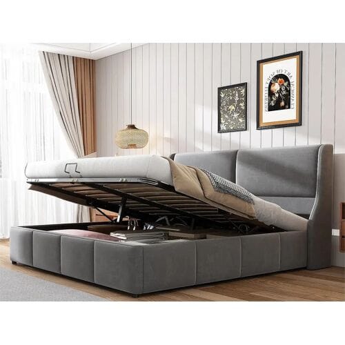 Merax Opbergbed met hoofdeinde - 180 x 200 cm - fluweel - lattenbodem - Scandinavische stijl - wit