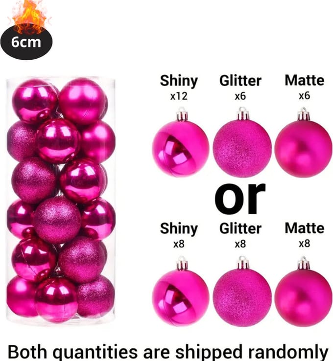 Nivard Kerstballen - Kerstversiering - Plastic - Rood Roze - 6 cm - 24 stuks