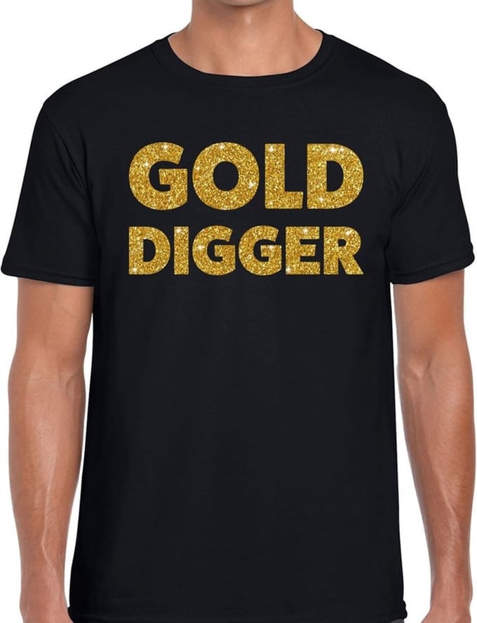 Gold Digger glitter tekst t-shirt zwart heren - heren shirt Gold Digger S