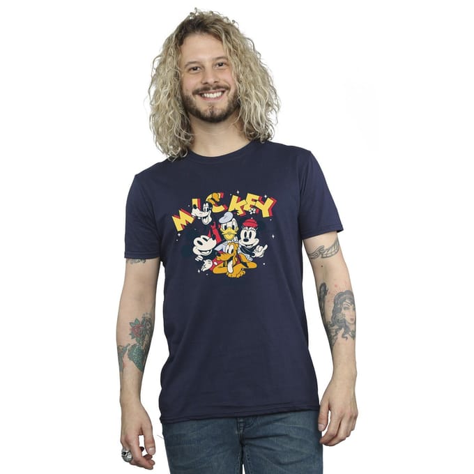 Disney Heren Mickey Mouse Groep T-Shirt (Marineblauw)