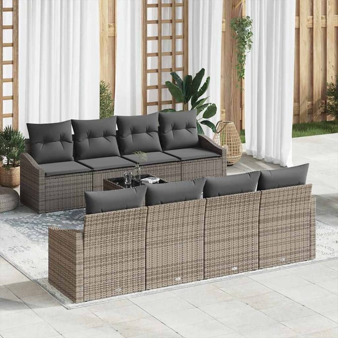 vidaXL Bankstel 9 st Grijs poly rattan