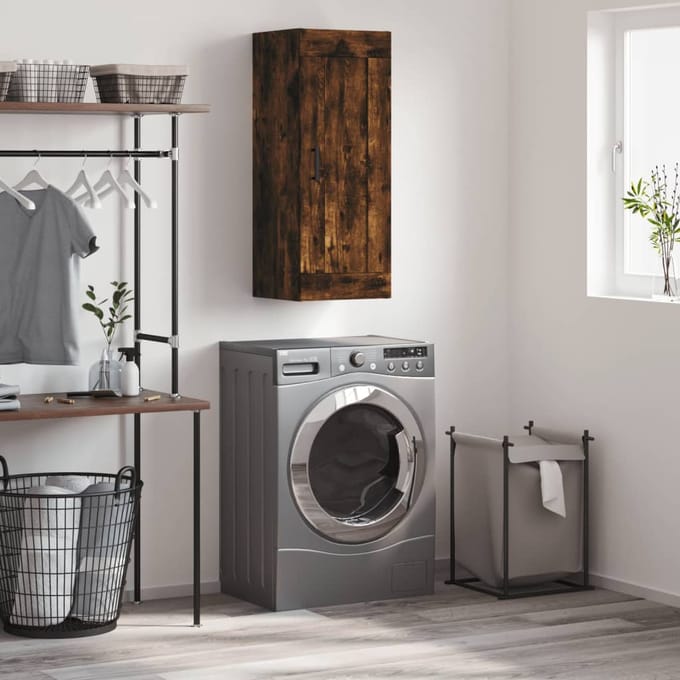 vidaXL Wandkast 34,5x34x90 cm bewerkt hout gerookt eikenkleurig