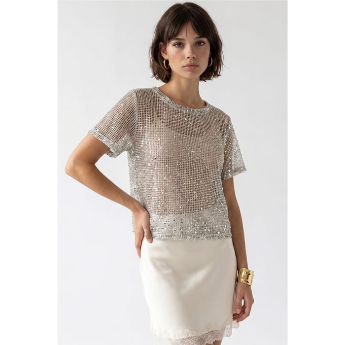 Pailletten Geweven Coltrui Blouse