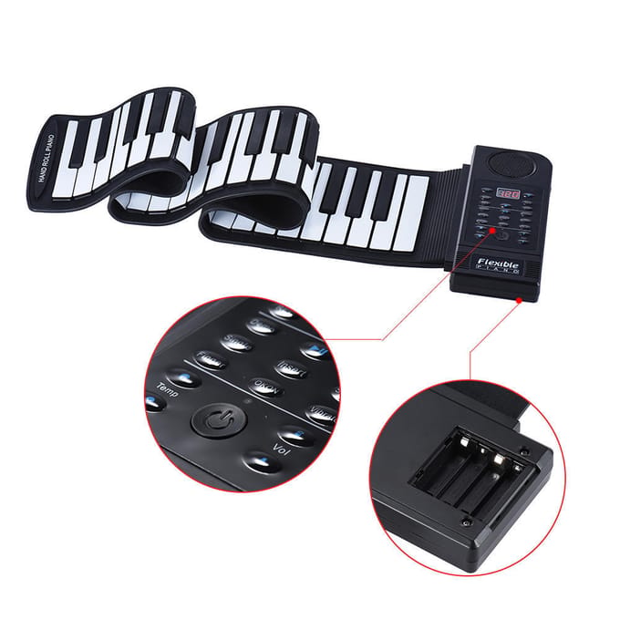 Draagbare Siliconen 61 Toetsen Oprol Piano Elektronisch MIDI Keyboard met Ingebouwde Luidspreker EU Plug