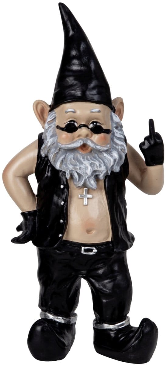 Rocker tuinkabouter beeldje - Polyresin - 32 cm - Zwart outfit