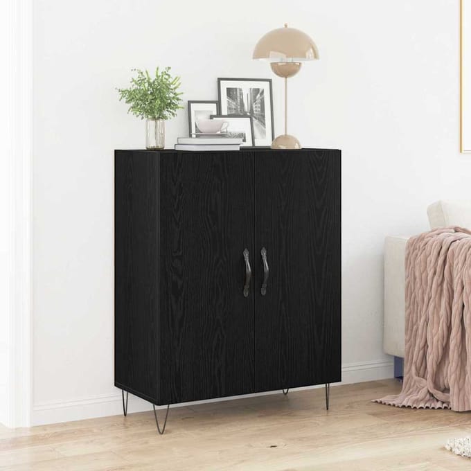 vidaXL - Dressoir - Zwart - Eiken - 69,5 - x - 34 - x - 90 - cm - Bewerkt - hout