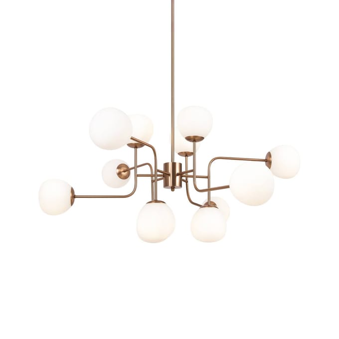 Maytoni hanglamp Erich, messing rosé, glas/metaal 12-lamps.