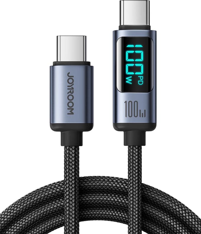 USB-C Data- en Oplaadkabel - USB-C Joyroom S-A16 Prism Display, 100W, 1.2m, Zwart