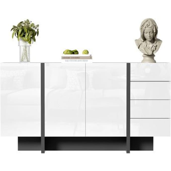 Buffet - MUVOE - Modern - 2 Deuren - 4 Lades - Glanzende Afwerking wit