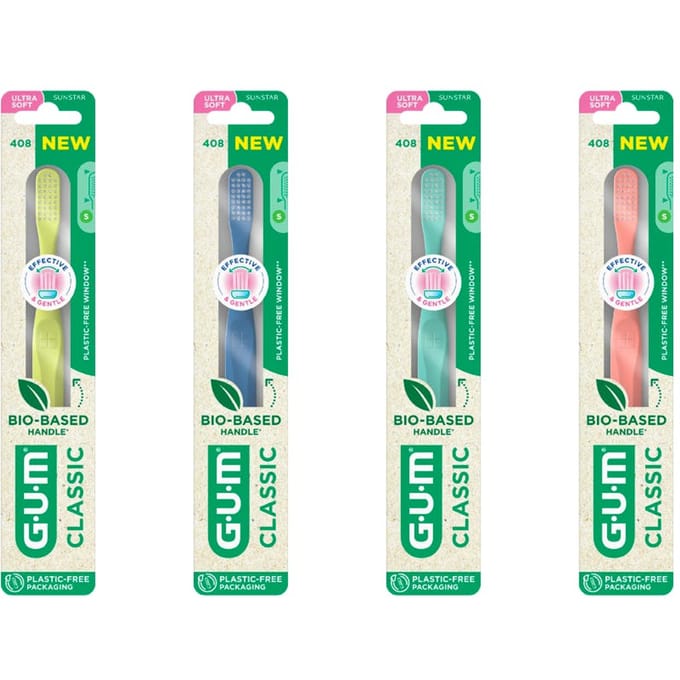 GUM Classic 408 Toothbrush Extra Soft Biobased Recycled Assorted 1 st