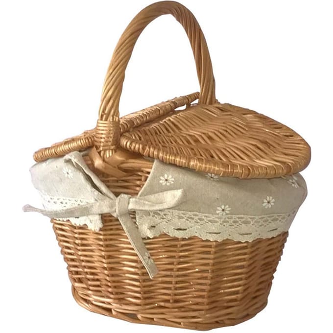 Rieten Opbergmand Grote Capaciteit Draagbaar Rustieke Picknickmand met Deksel en Handvat Fruit brown