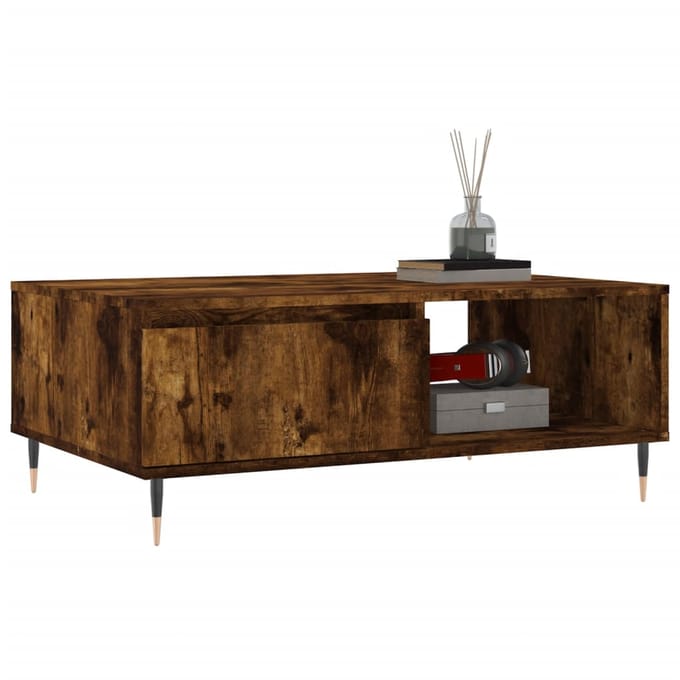 vidaXL - Salontafel - 90x60x35 - cm - bewerkt - hout - gerookt - eikenkleurig