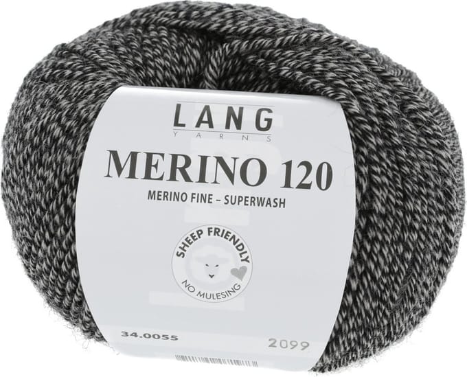 Lang Yarns Merino 120 - 55 zwart-beige - Merinowol Garen