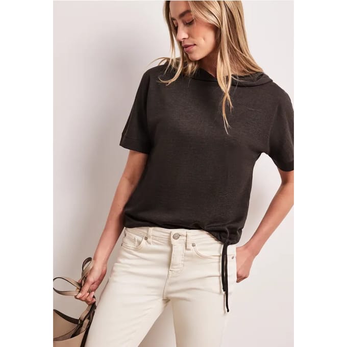 Shirt met korte mouwen en capuchon met trekkoord