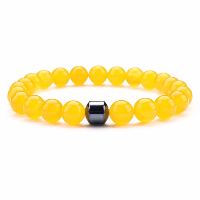 XYZ Goods Armband Heren Geel Kralen - Natuursteen - 19cm - Elastisch