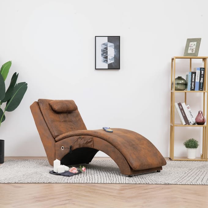 vidaXL - Massage - chaise - longue - met - kussen - kunstsuède - bruin