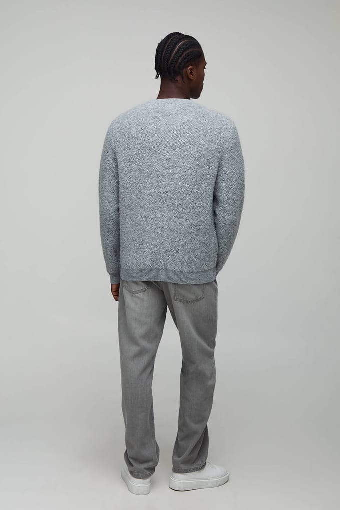 Bomberjack in normale pasvorm, gebreid met boucle | Grey | Size Medium