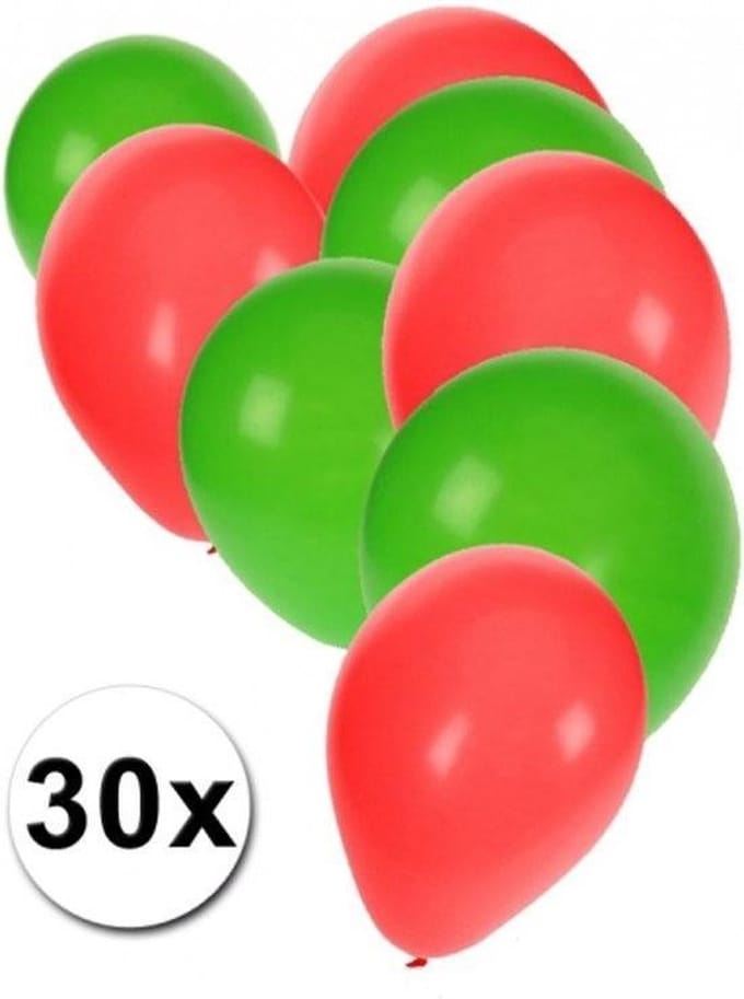 30x Ballonnen groen en rood