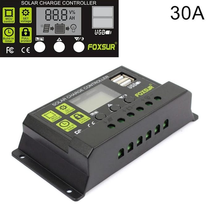 FOXSUR 30A Solar laadregelaar 12V / 24V automatische identificatiecontroller