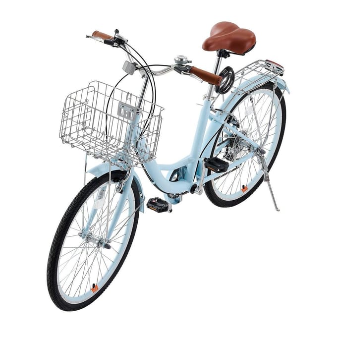 24-Inch Cruiser Fiets 7-Versnellingen Lichtblauw Strand Cruiser Fiets met Mand