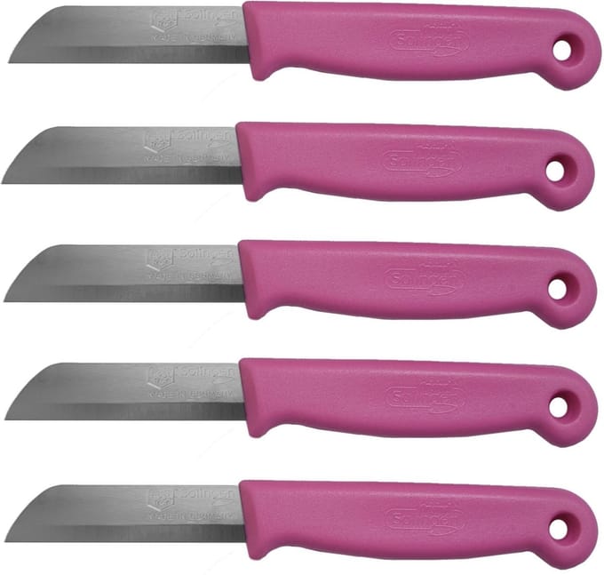 Solingen Schilmesje – RVS Glad – 16 cm met Blade Cover – Roze – 5 Stuks