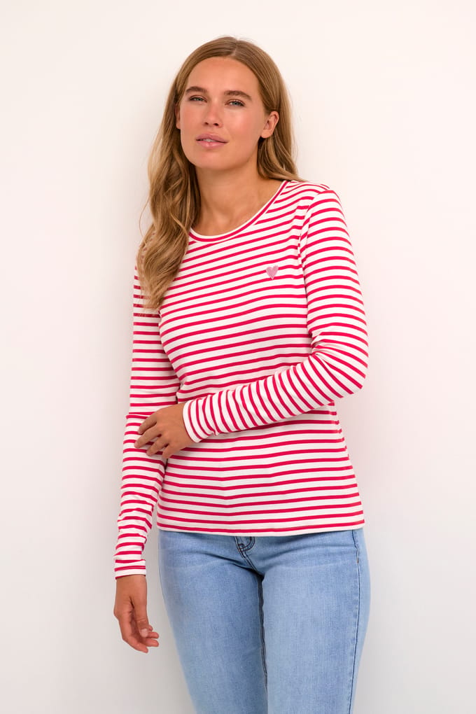 T-shirt met lange mouwen Regular fit Chalk / Virtual Pink Stripe pink white