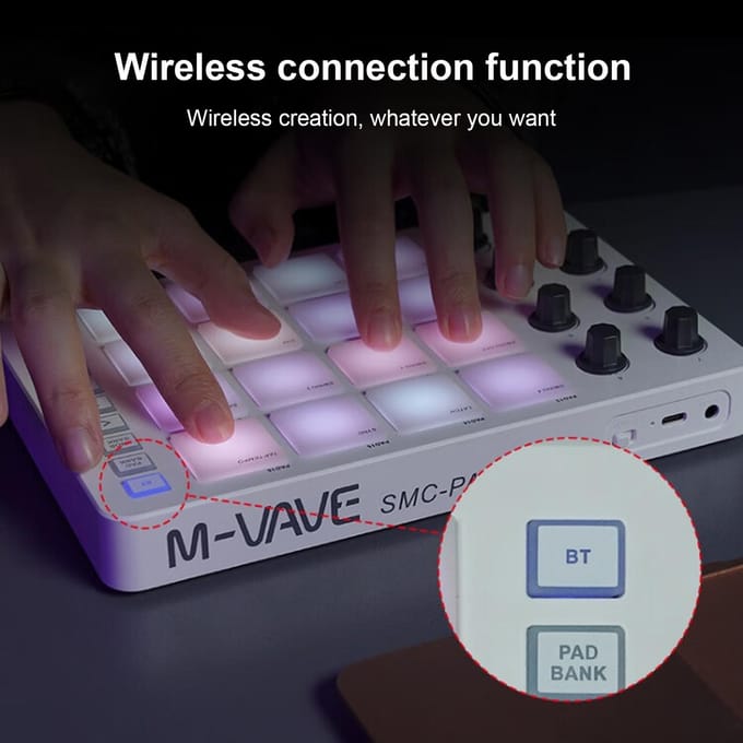 MIDI-controller Strike Pad RGB-achtergrondverlichting MIDI-toetsenbord BT-verbinding Lage latentie 3,5 mm-uitgang wit