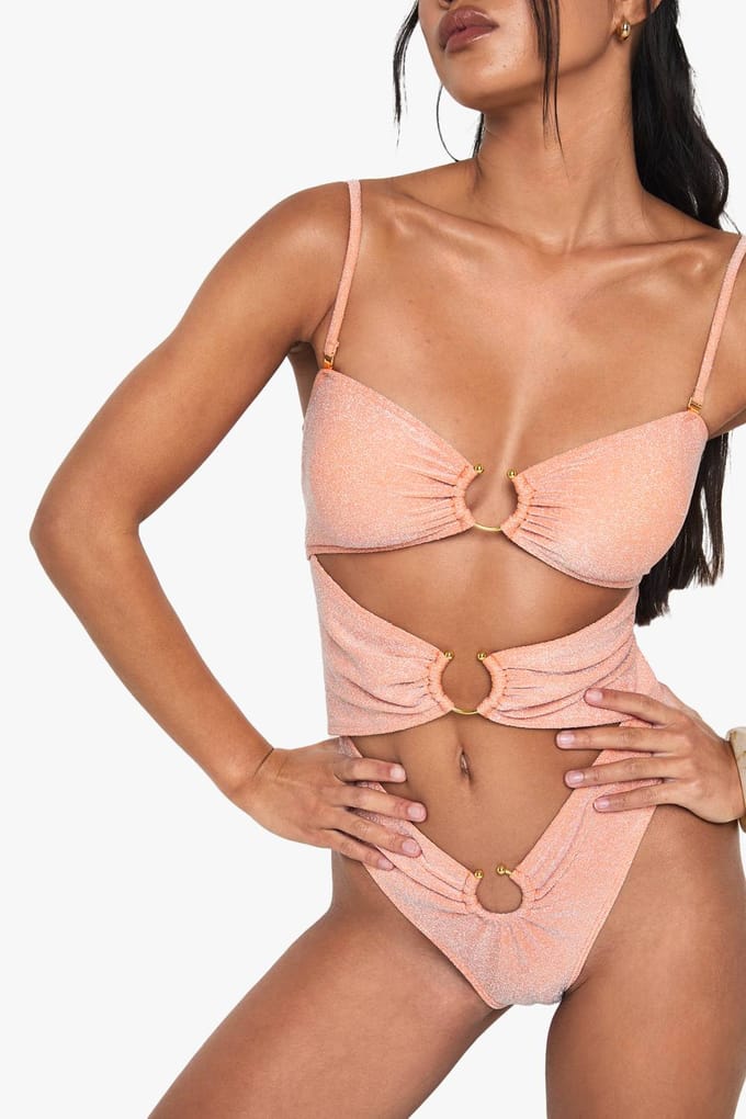 boohoo Dames Glitter Cutout Badpak | Orange | Maat: 8