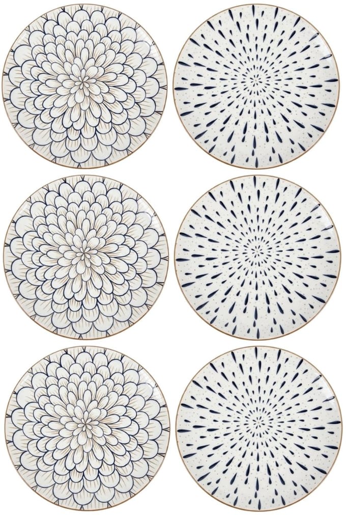 Cookinglife Dinerborden Noria - Set Van 6 - Dinerbord / Dinner Plate - Aardewerk Wit Met Blauw - Vaatwasserbestendig Magnetronbestendig 27 cm