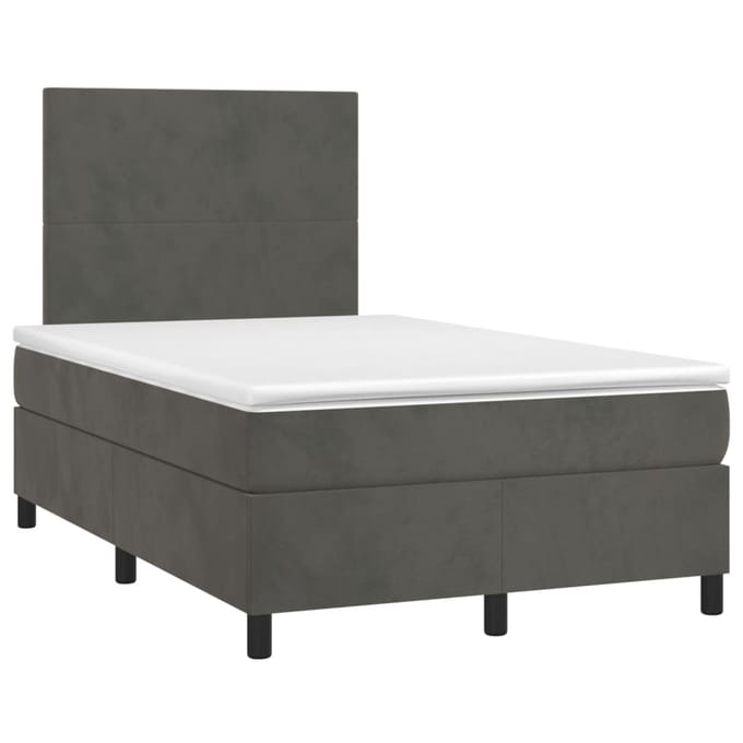vidaXL - Boxspring - met - matras - en - LED - fluweel - donkergrijs - 120x200 - cm