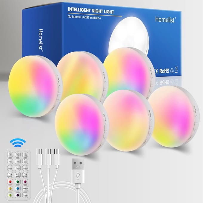 6x LED Bewegingssensor Verlichting (RGB) - Draadloos & Oplaadbaar - Inclusief Afstandsbediening