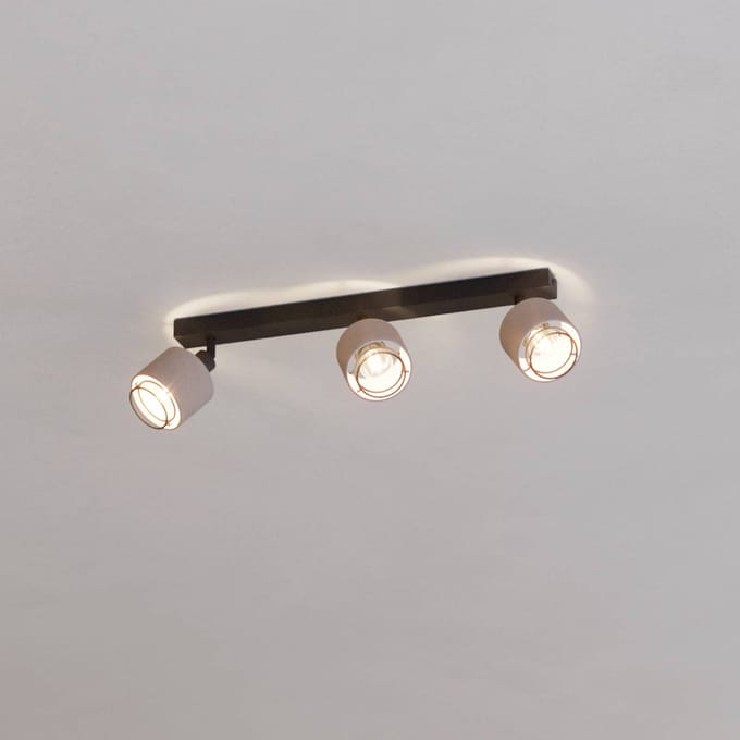 EGLO Rosley plafondspot, lengte 43 cm, zwart/natuur, 3-lamps.