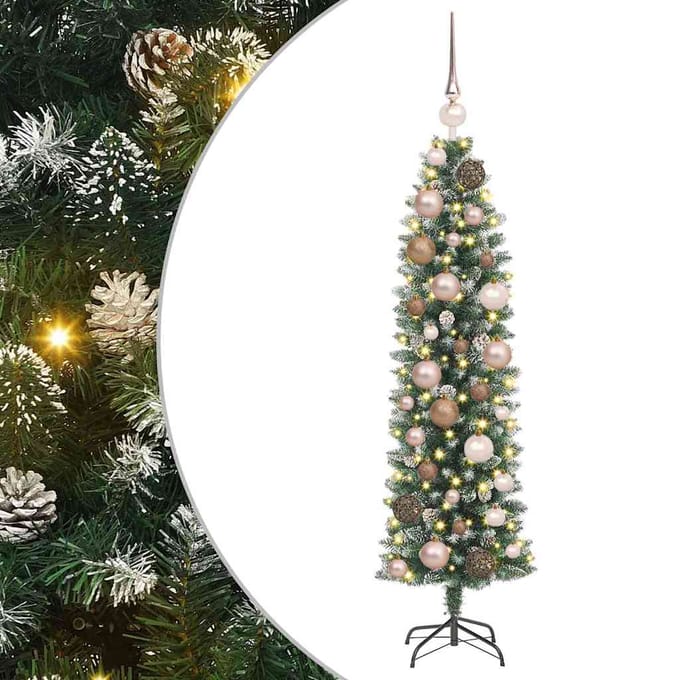vidaXL - Kunstmatige - slanke - kerstboom - Groen - en - Wit - 120 - cm