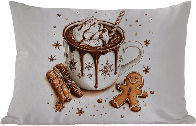 Buitenkussens - Chocomel - Decoratie - Koek - Winter - Kerst - 60x40 cm - Weerbestendig