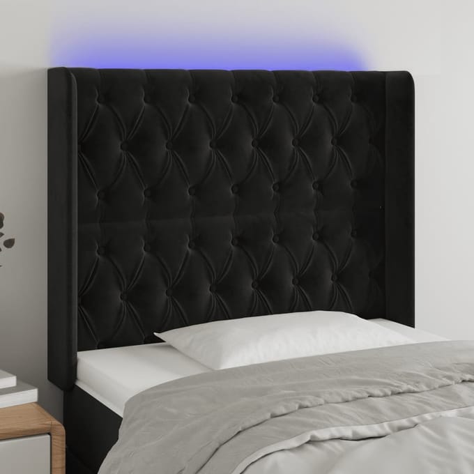 vidaXL - Hoofdbord - LED - 103x16x118/128 - cm - fluweel - zwart
