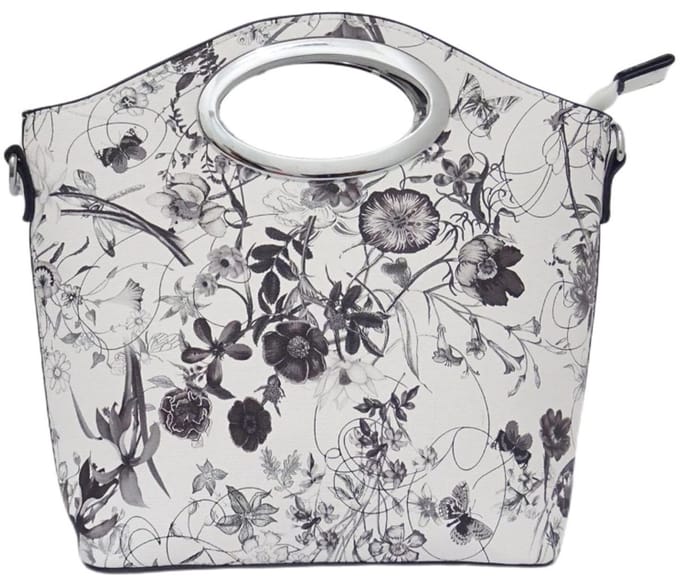 Stevige handtas met bloemenmotief 27 x 10 x 25 cm.