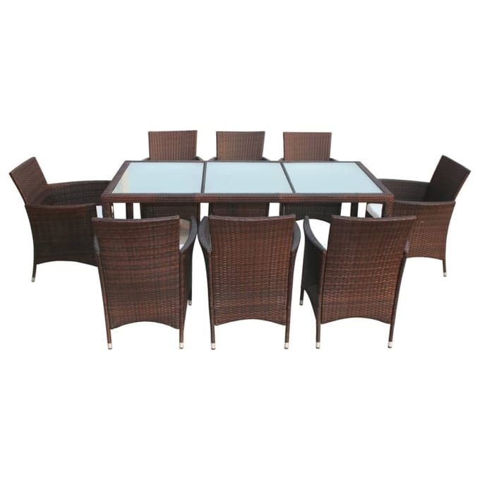 vidaXL - 9-delige - Tuinset - met - kussens - poly - rattan - bruin