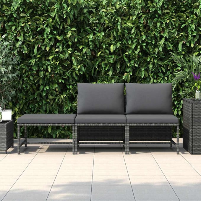 vidaXL - 3-delige - Loungeset - met - kussens - poly - rattan - grijs