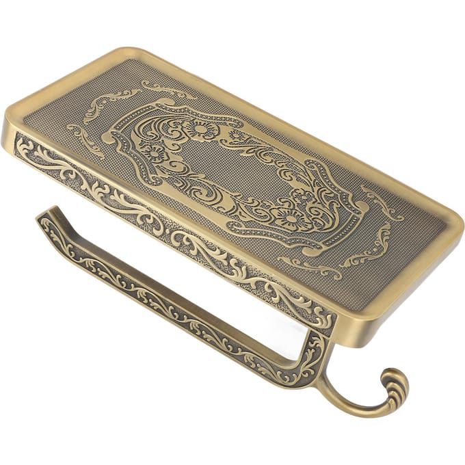 Toiletpapierhouder Multifunctioneel Retro Elegant Zinklegering Dubbellaags Badkamer Tissuehouder met Plank voor Badkamer A3 beige