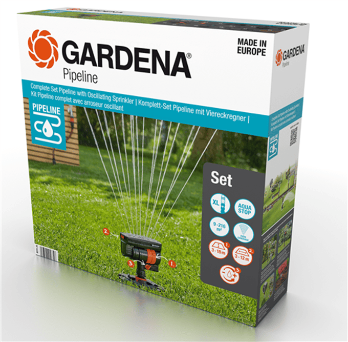 GARDENA Complete Pipeline Startset met zwenksproeier - flexibel oppervlaktes van 9 tot 216 m²