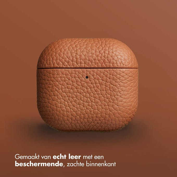 Accezz Echt Leren Case - Hoesje geschikt voor AirPods 4 / 4 met ANC / 5 / 5 met draadloze oplaadcase - Cognac