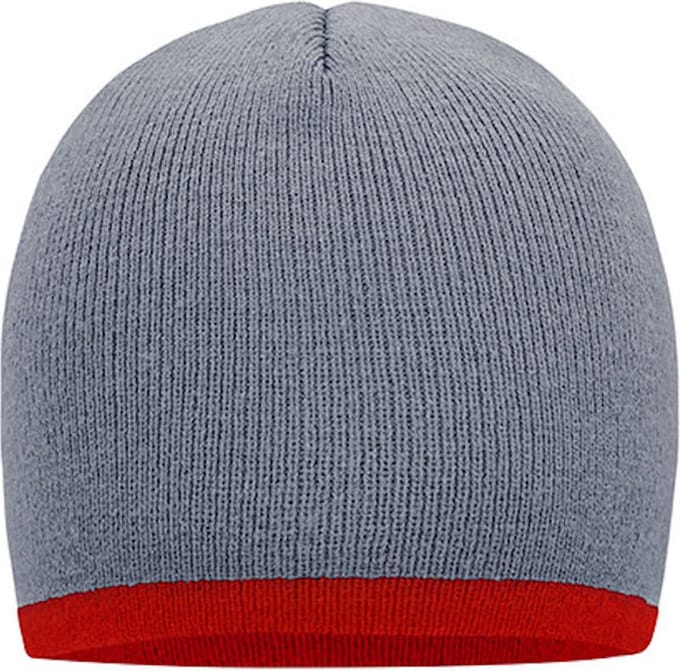 Myrtle Beach 'Contrasting Border Beanie' Lichtgrijs/Burgundy