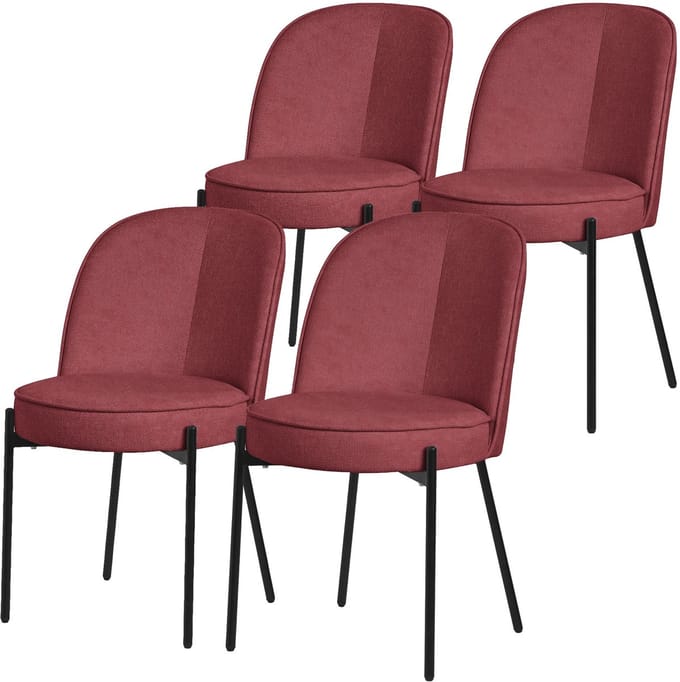 ML-Design rood ronde eetkamerstoelen set van 4 gestoffeerde keukenstoelen comfortabel ergonomisch zachte polyester zitting hoge rugleuning metalen poot modern scandinavisch luxe design woonkamer eethoek keuken stoelen elegant minimalistisch