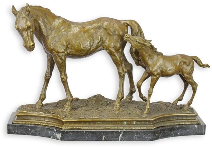 Bronzen beeld - Merrie met veulen - sculptuur - 35,8 cm hoog