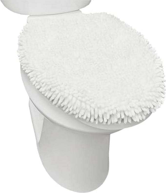 Luxe Pluche Chenille Shag Toilet Deksel Cover - 47 cm x 49,8 cm - Wit