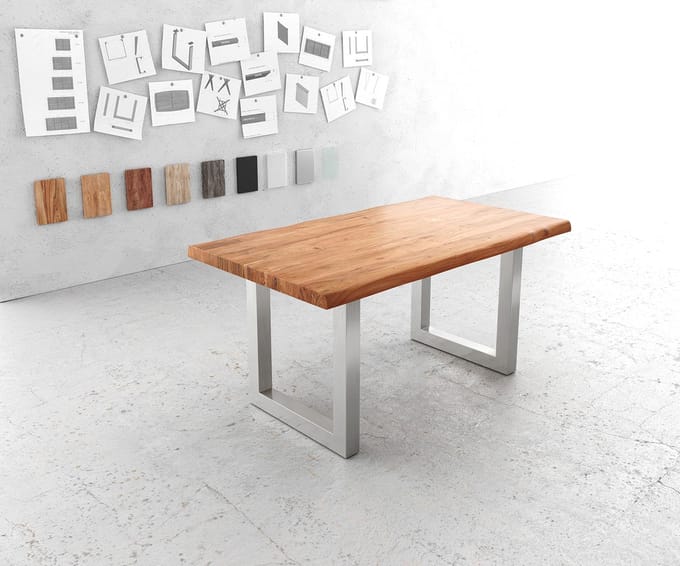 Eettafel Edge acacia natuur 160x90 XL edelstaal breed Live-Edge