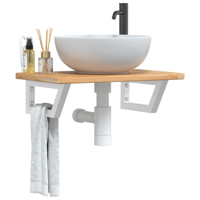 vidaXL - Badkamer - wandschap - staal - en - massief - eikenhout