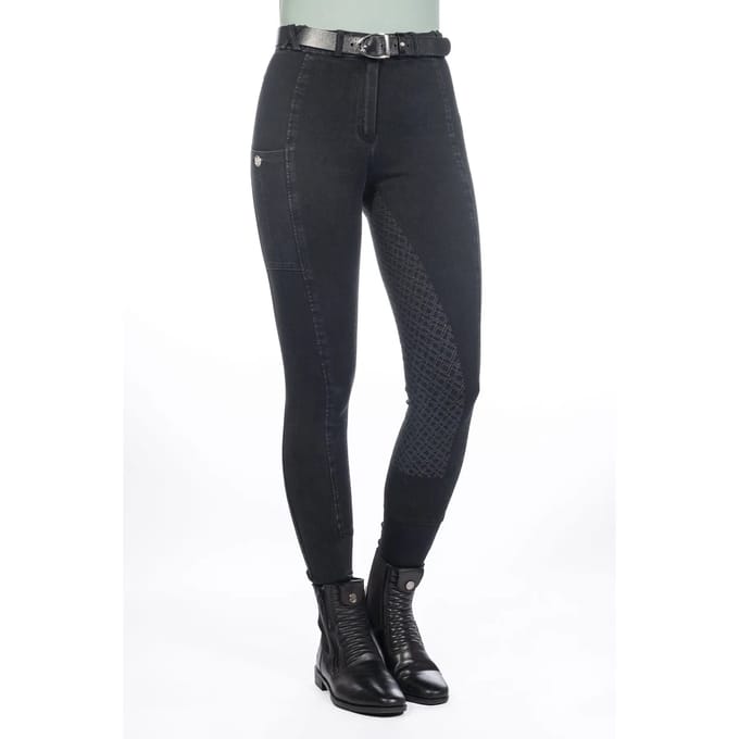 Siliconen full grip rijbroek dames HKM Harbour Island Denim