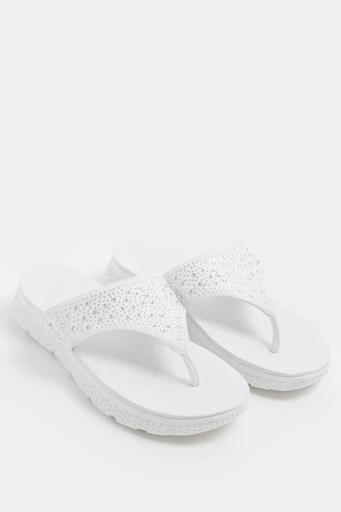 Yours Witte Tbar Sandalen Met Strasssteentjes In Brede Epasvormsize 42E