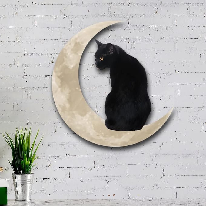 Metaal Zwarte Kat Maan Hangbord Kat Op De Maan Wandhanger Hanger Huis Binnen Decoratie Cadeaus beige